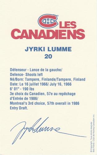 1989-90 Montreal Canadiens #NNO Jyrki Lumme Back