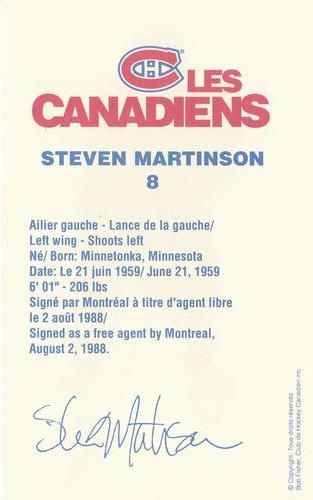 1989-90 Montreal Canadiens #NNO Stephen Martinson Back