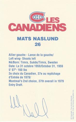 1989-90 Montreal Canadiens #NNO Mats Naslund Back