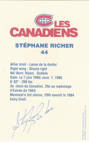 1989-90 Montreal Canadiens #NNO Stephane Richer Back