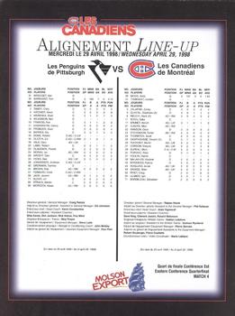 1998-99 Montreal Canadiens Line-Up Sheets #NNO Sebastien Bordeleau Back