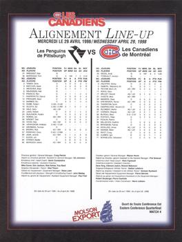 1998-99 Montreal Canadiens Line-Up Sheets #NNO Saku Koivu Back