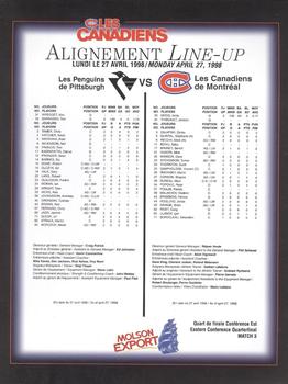 1998-99 Montreal Canadiens Line-Up Sheets #NNO Andy Moog Back