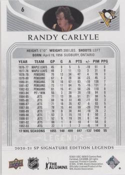 2020-21 SP Signature Edition Legends - Silver Script #6 Randy Carlyle Back