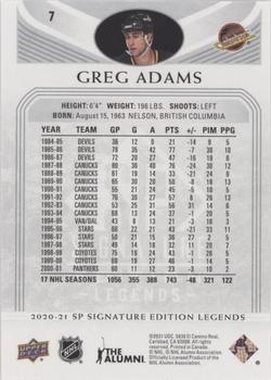 2020-21 SP Signature Edition Legends - Silver Script #7 Greg Adams Back