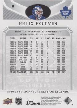 2020-21 SP Signature Edition Legends - Silver Script #8 Felix Potvin Back