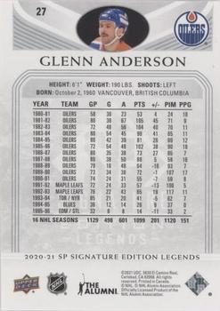 2020-21 SP Signature Edition Legends - Silver Script #27 Glenn Anderson Back