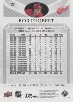 2020-21 SP Signature Edition Legends - Silver Script #33 Bob Probert Back