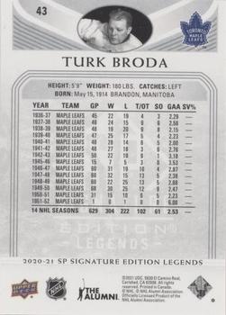 2020-21 SP Signature Edition Legends - Silver Script #43 Turk Broda Back