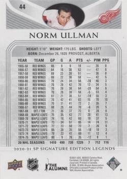 2020-21 SP Signature Edition Legends - Silver Script #44 Norm Ullman Back