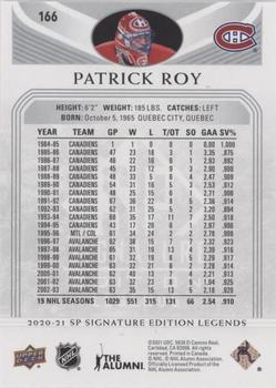 2020-21 SP Signature Edition Legends - Silver Script #166 Patrick Roy Back