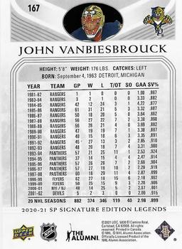 2020-21 SP Signature Edition Legends - Silver Script #167 John Vanbiesbrouck Back