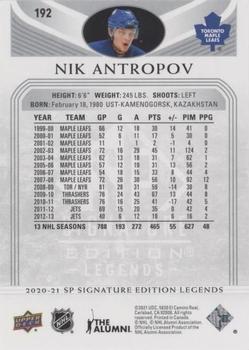 2020-21 SP Signature Edition Legends - Silver Script #192 Nik Antropov Back