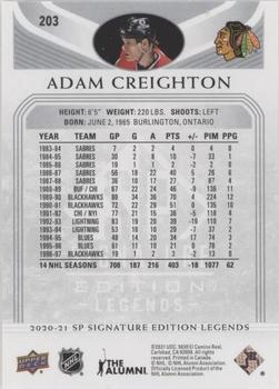 2020-21 SP Signature Edition Legends - Silver Script #203 Adam Creighton Back