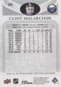 2020-21 SP Signature Edition Legends - Silver Script #220 Clint Malarchuk Back