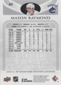 2020-21 SP Signature Edition Legends - Silver Script #267 Mason Raymond Back