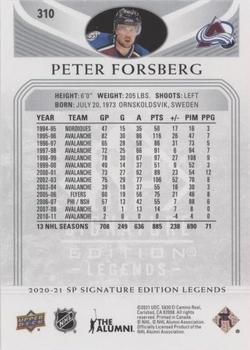 2020-21 SP Signature Edition Legends - Silver Script #310 Peter Forsberg Back
