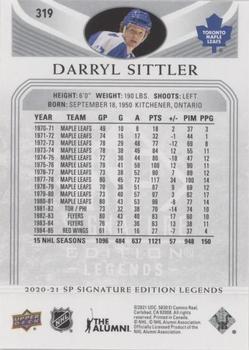 2020-21 SP Signature Edition Legends - Silver Script #319 Darryl Sittler Back