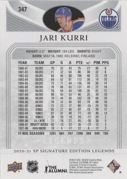 2020-21 SP Signature Edition Legends - Silver Script #347 Jari Kurri Back