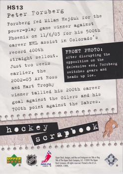 2005-06 Upper Deck - Hockey Scrapbook #HS13 Peter Forsberg Back