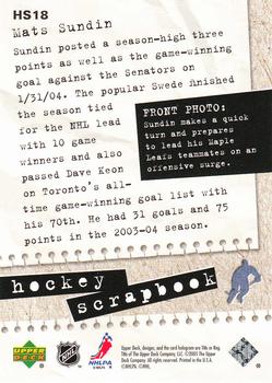 2005-06 Upper Deck - Hockey Scrapbook #HS18 Mats Sundin Back