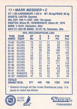 1993 Kenner Starting Lineup Cards Canadian (French/English) #PN90460800 Mark Messier Back