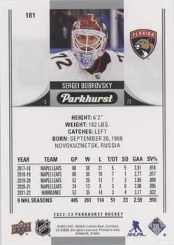 2022-23 Parkhurst - Gold Foil #181 Sergei Bobrovsky Back