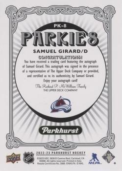 2022-23 Parkhurst - Parkies Blue Autographs #PK-8 Samuel Girard Back