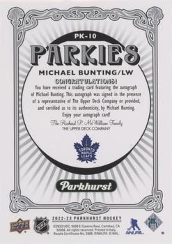 2022-23 Parkhurst - Parkies Blue Autographs #PK-10 Michael Bunting Back