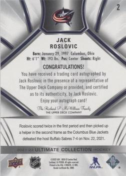 2021-22 Upper Deck Ultimate Collection - Autographs #2 Jack Roslovic Back