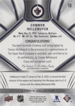 2021-22 Upper Deck Ultimate Collection - Autographs #10 Connor Hellebuyck Back