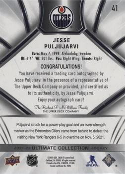 2021-22 Upper Deck Ultimate Collection - Autographs #41 Jesse Puljujarvi Back