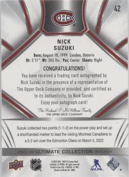 2021-22 Upper Deck Ultimate Collection - Autographs #42 Nick Suzuki Back