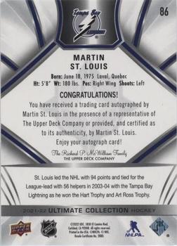 2021-22 Upper Deck Ultimate Collection - Autographs #86 Martin St. Louis Back