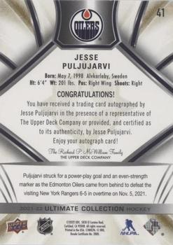 2021-22 Upper Deck Ultimate Collection - Autographs Gold #41 Jesse Puljujarvi Back