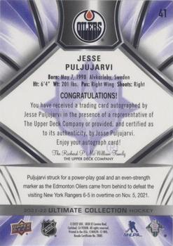 2021-22 Upper Deck Ultimate Collection - Autographs Purple #41 Jesse Puljujarvi Back