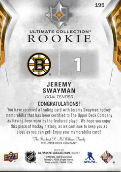 2021-22 Upper Deck Ultimate Collection - Ultimate Rookies Jersey #195 Jeremy Swayman Back