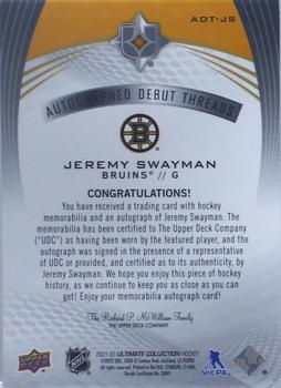 2021-22 Upper Deck Ultimate Collection - Debut Threads #ADT-JS Jeremy Swayman Back