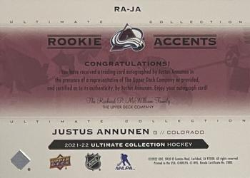 2021-22 Upper Deck Ultimate Collection - Rookie Accents #RA-JA Justus Annunen Back