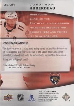2021-22 Upper Deck Ultimate Collection - Ultimate Emblems Auto #UE-JH Jonathan Huberdeau Back