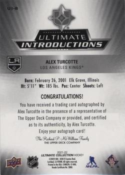 2021-22 Upper Deck Ultimate Collection - Ultimate Introductions Auto #UI-8 Alex Turcotte Back