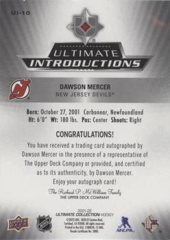 2021-22 Upper Deck Ultimate Collection - Ultimate Introductions Auto #UI-10 Dawson Mercer Back