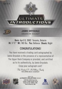 2021-22 Upper Deck Ultimate Collection - Ultimate Introductions Auto #UI-11 Jamie Drysdale Back