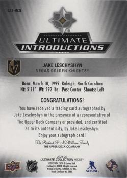 2021-22 Upper Deck Ultimate Collection - Ultimate Introductions Auto #UI-63 Jake Leschyshyn Back
