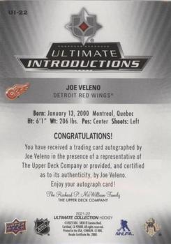 2021-22 Upper Deck Ultimate Collection - Ultimate Introductions Auto Gold #UI-22 Joe Veleno Back