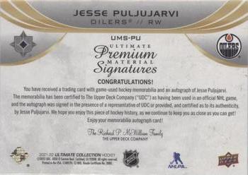 2021-22 Upper Deck Ultimate Collection - Ultimate Premium Material Signatures #UMS-PU Jesse Puljujarvi Back