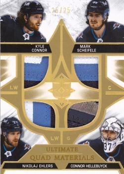 2021-22 Upper Deck Ultimate Collection - Ultimate Quad Materials Patch #QM-SEHC Kyle Connor / Mark Scheifele / Nikolaj Ehlers / Connor Hellebuyck Front