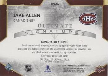 2021-22 Upper Deck Ultimate Collection - Ultimate Signatures #US-JA Jake Allen Back