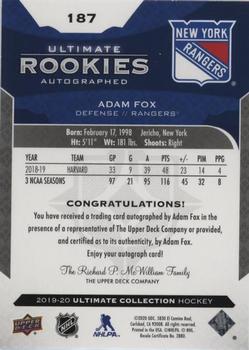 2021-22 Upper Deck Ultimate Collection - 2019-20 Upper Deck Ultimate Collection Update #187 Adam Fox Back