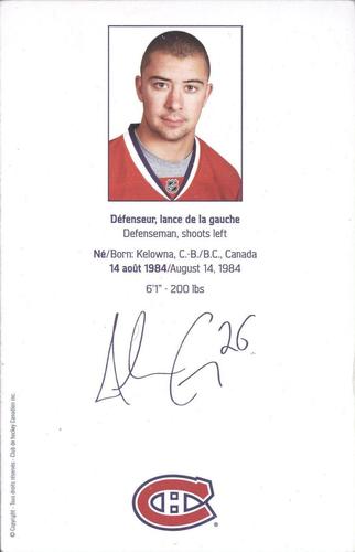 2009-10 Montreal Canadiens Playoffs Postcards #NNO Josh Gorges Back